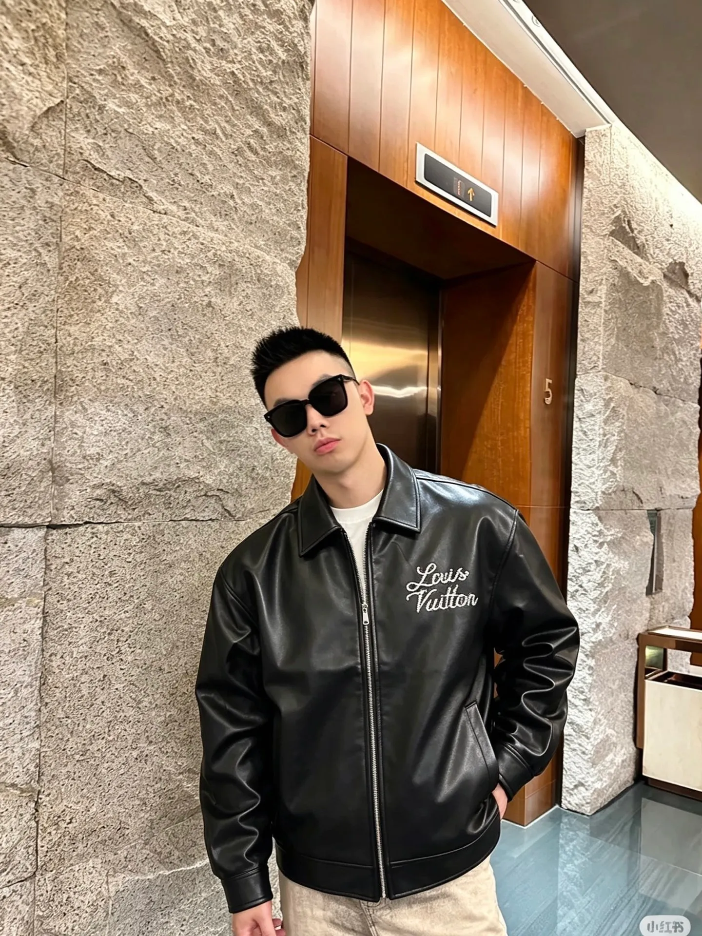 Louis Vuitton/Louis Vuitton Mount Fuji Train Embroidered Lapel Leather Jacket